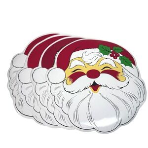 Vintage Town & Country PVC Christmas Placemats Santa Face Set of 4 Red White